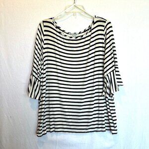 Green Envelope LA Top Women Plus 2X Nautical 3/4 Bell Sleeve Lagenlook Stretch